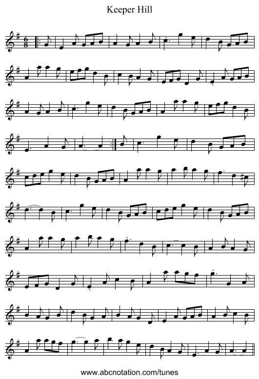 Keeper Hill - staff notation