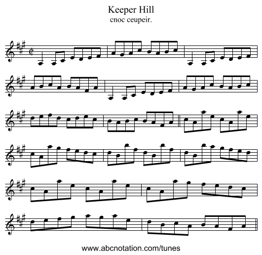 Keeper Hill - staff notation