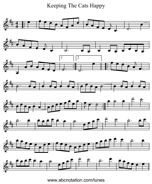 Keeping The Cats Happy - staff notation
