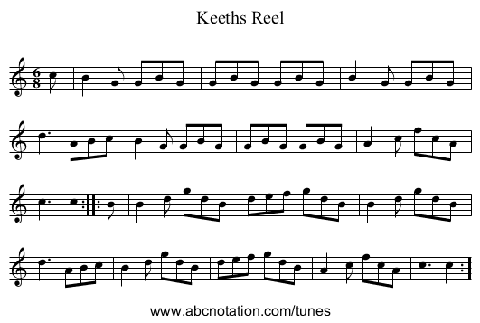 Keeths Reel - staff notation