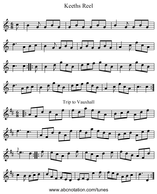 Keeths Reel - staff notation
