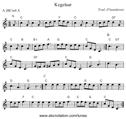 Kegelaar - staff notation