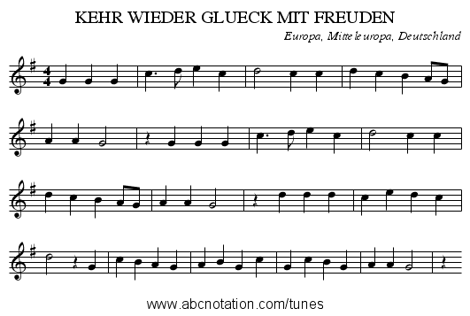 KEHR WIEDER GLUECK MIT FREUDEN - staff notation