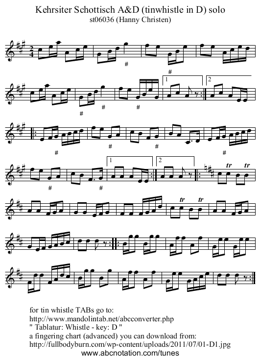 Kehrsiter Schottisch A&D (tinwhistle in D) solo - staff notation