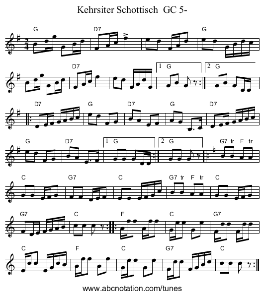 Kehrsiter Schottisch  GC 5- - staff notation
