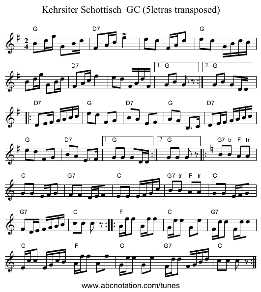 Kehrsiter Schottisch  GC (5letras transposed) - staff notation