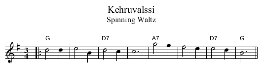Kehruvalssi - staff notation