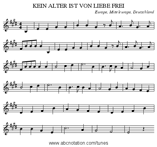 KEIN ALTER IST VON LIEBE FREI - staff notation