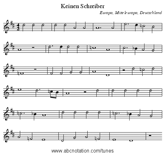 Keinen Schreiber - staff notation