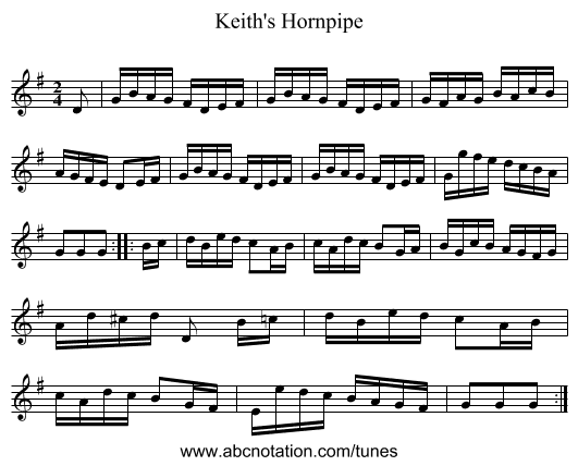 Keith's Hornpipe - staff notation