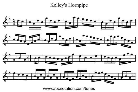 Kelley's Hornpipe - staff notation