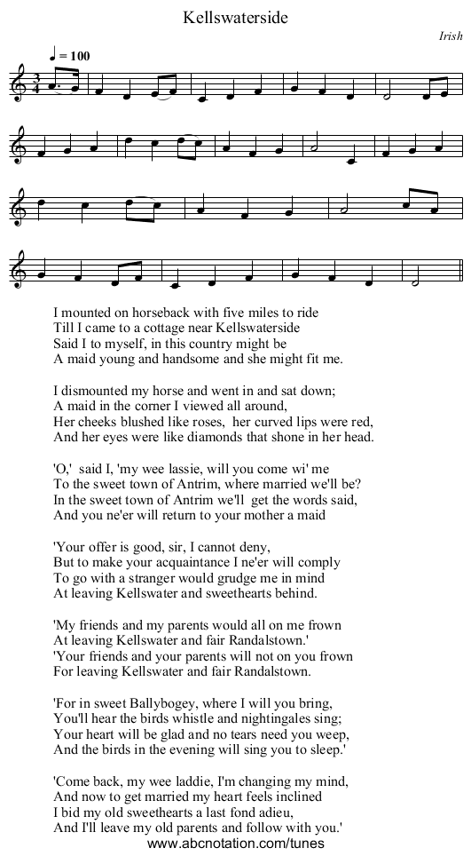 Kellswaterside - staff notation