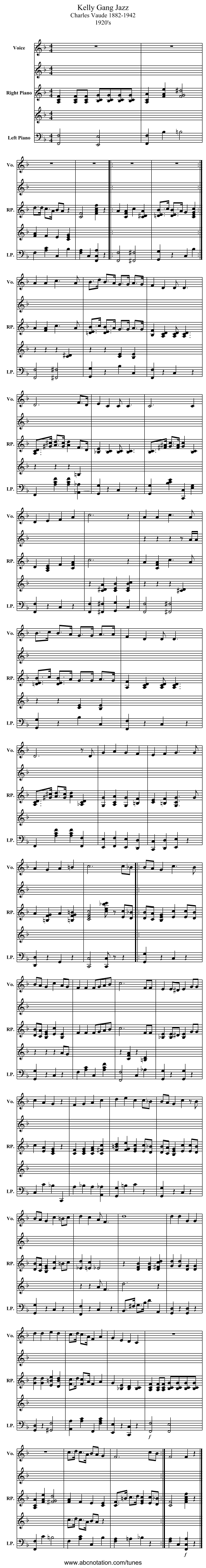 Kelly Gang Jazz - staff notation
