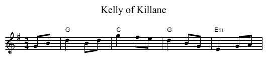 Kelly of Killane - staff notation