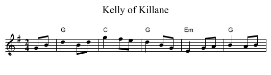 Kelly of Killane - staff notation