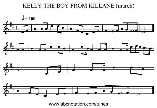 KELLY THE BOY FROM KILLANE (march) - staff notation