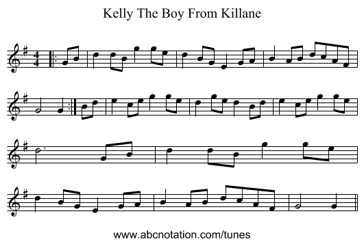Kelly The Boy From Killane - staff notation