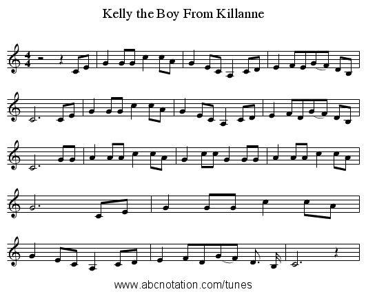 Kelly the Boy From Killanne - staff notation