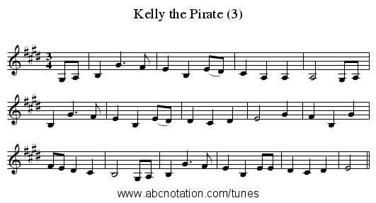 Kelly the Pirate (3) - staff notation