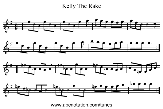 Kelly The Rake - staff notation