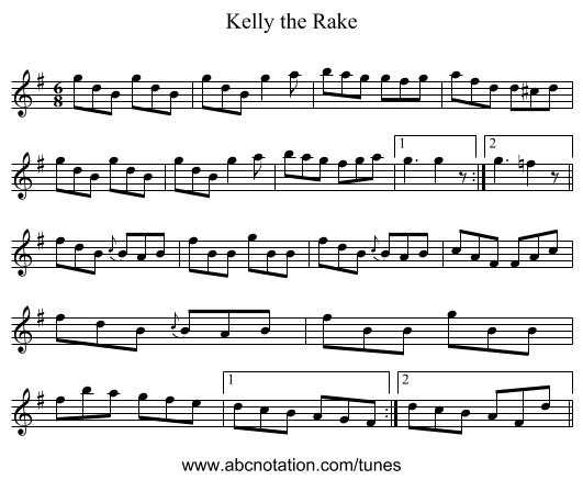 Kelly the Rake - staff notation