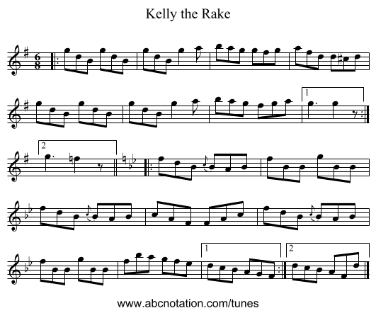 Kelly the Rake - staff notation
