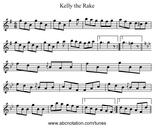 Kelly the Rake - staff notation
