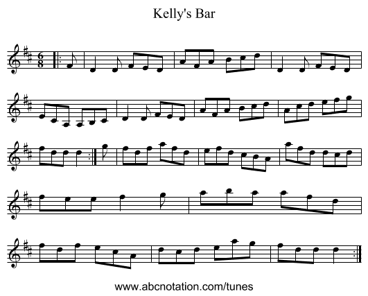 Kelly's Bar - staff notation