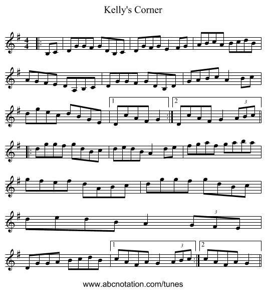Kelly's Corner - staff notation