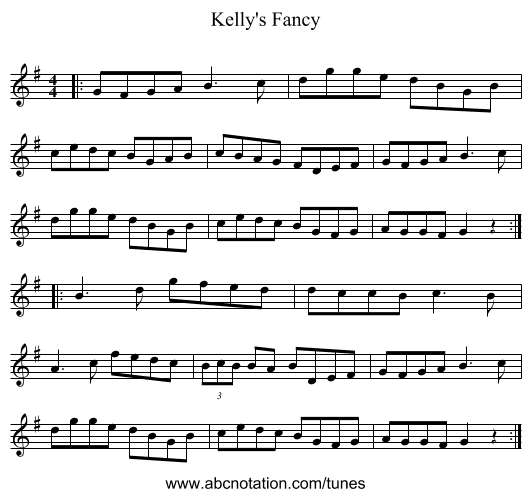 Kelly's Fancy - staff notation