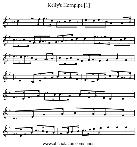 Kelly's Hornpipe [1] - staff notation