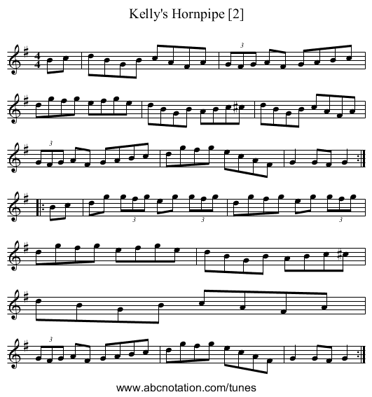 Kelly's Hornpipe [2] - staff notation