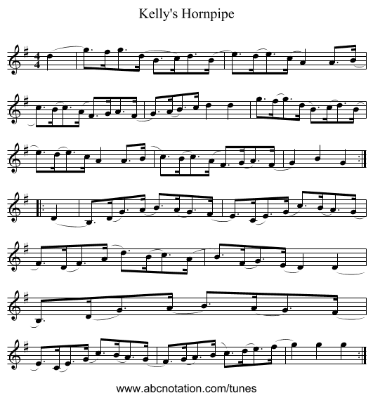 Kelly's Hornpipe - staff notation