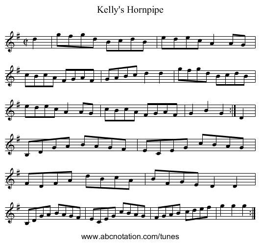 Kelly's Hornpipe - staff notation