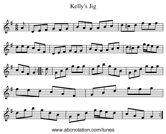 Kelly's Jig - staff notation