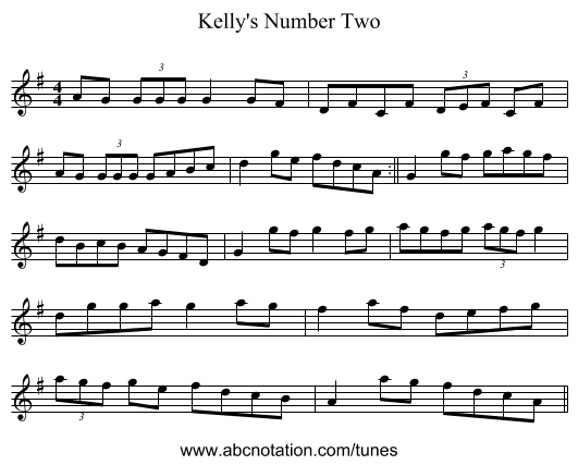 Kelly's Number Two - staff notation