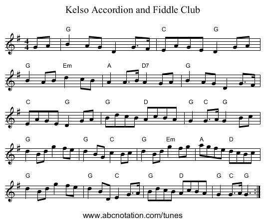 Kelso Accordion and Fiddle Club - staff notation