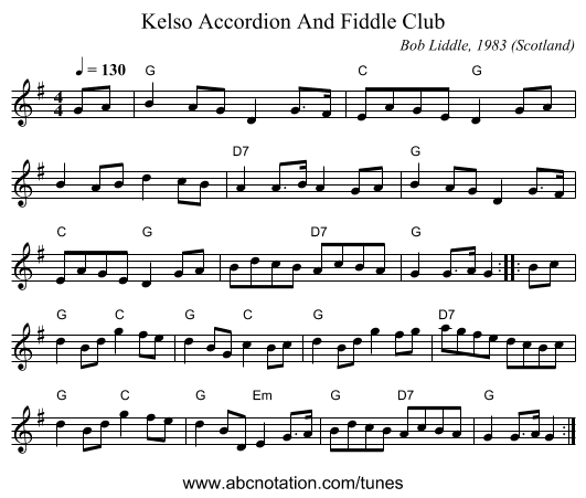 Kelso Accordion And Fiddle Club - staff notation