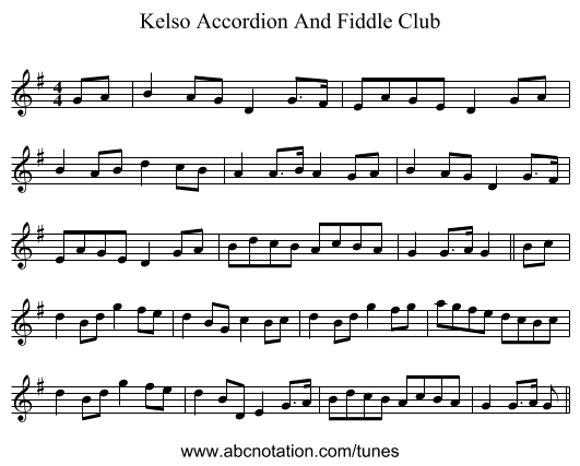 Kelso Accordion And Fiddle Club - staff notation