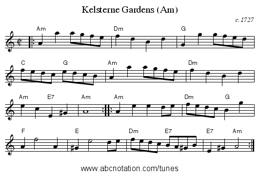 Kelsterne Gardens (Am) - staff notation
