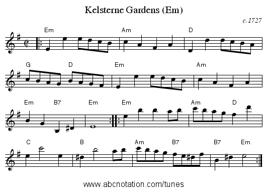 Kelsterne Gardens (Em) - staff notation