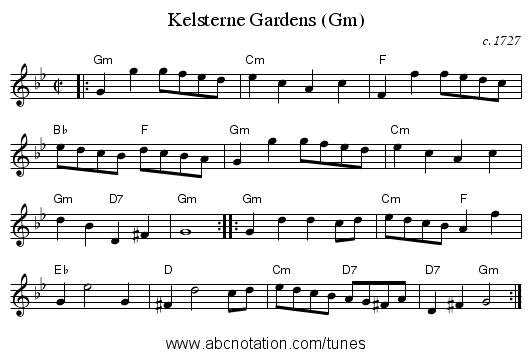 Kelsterne Gardens (Gm) - staff notation