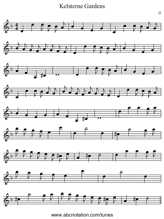 Kelsterne Gardens - staff notation