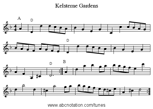 Kelsterne Gardens - staff notation