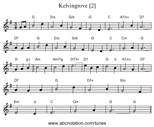 Kelvingrove [2] - staff notation