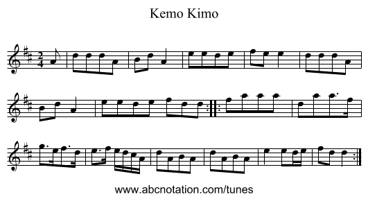Kemo Kimo - staff notation