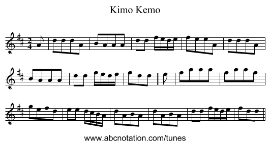 Kemo, Kimo - staff notation