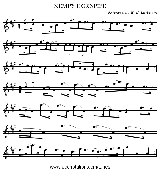 KEMP'S HORNPIPE - staff notation