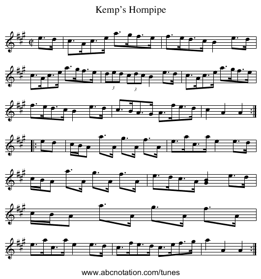 Kemp’s Hornpipe - staff notation