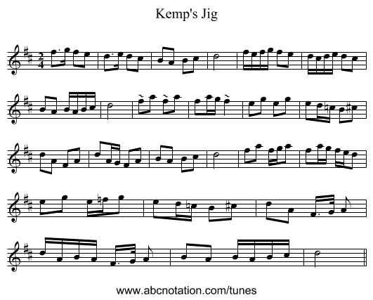 Kemp's Jig - staff notation